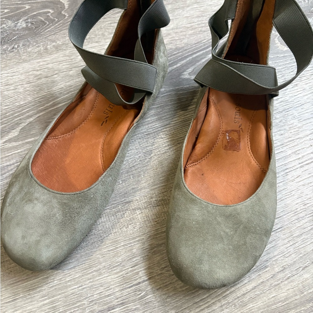 gentle souls Olive Suede Ankle Tie Flats
